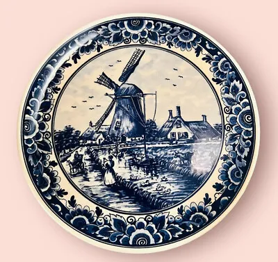 Vtg Delfts Blauw Blue Windmill White HandPainted Ceramic Plate Holland 332 75  • $38