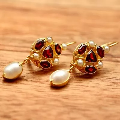 Lady Anne Garnet And Pearl Earrings: Museum Of Jewelry • $194.95