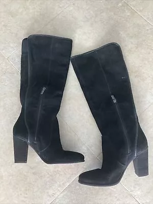 Vince Camuto Framina Luxurious Black Suede Tall Shaft Block Heel Boots Size 8 • $17.77