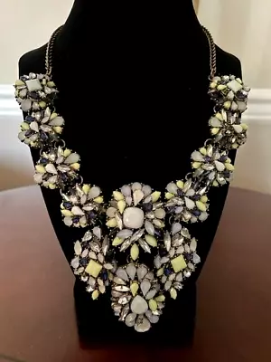 $14.99 • Buy Blue, Teal, Yellow Rhinestone Flower Statement Bib Necklace Zara