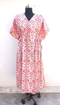 $41.83 • Buy Indian Cotton Red White Check Kaftan Women's Clothing Handmade Kaftan Maxi Gowns