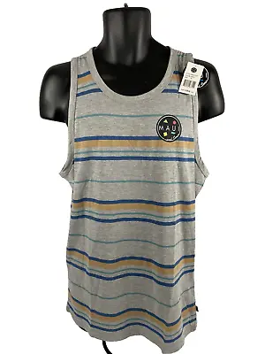 New Mens Maui And Sons Grey Striped Tank Top Sleeveless Shirt Sz M NWT Gray • $11.39