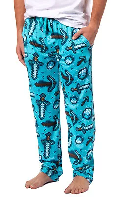 Men's Minecraft Pajama Pants Diamond Art Pickaxe And Sword Sleep Pants • $25.95