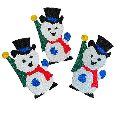 Vtg 3 Melted Plastic Popcorn Snowman Wall Hanging Decoration 18  Christmas • $33.99
