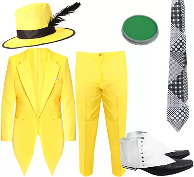 Mens 90s Fancy Dress Yellow Suit Costume With Hat Adult Mask Outfit Halloween • £29.99