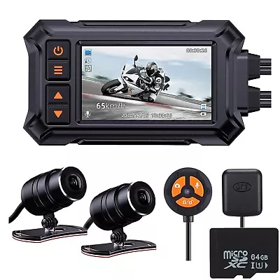 3  Motorcycle Dash Camera WIFI GPS Waterproof Front+Rear 1080P Motion 64GB • $114.39