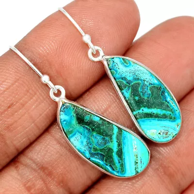 Natural Malachite In Chrysocolla - Congo 925 Silver Earrings Jewelry CE22655 • $14.99