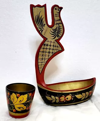 Vintage Russian Khokhloma Lacquer Ware Hand Painted Cup & Serving Bowl • $17.99