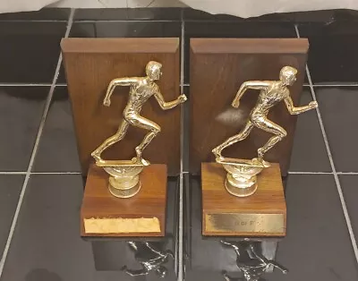 (2) 1950s U OF P University Of Penn Track Field Trophy Metal Figures & Wood Base • $14.95