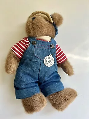 Boyds Bears Jointed Plush Macys Denim Overalls Red/White Striped Shirt Hat 12   • $18