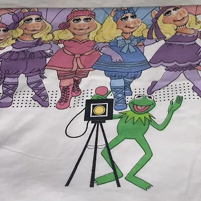 Vtg 1980 Lady Pepperell Miss Piggy Kermit Twin Flat Sheet Henson Muppet Fabric • $19
