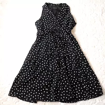 Evan Picone Shirt Dress Fit Flare Navy White Polka Dot Notch Collar 14 Women • $19.99