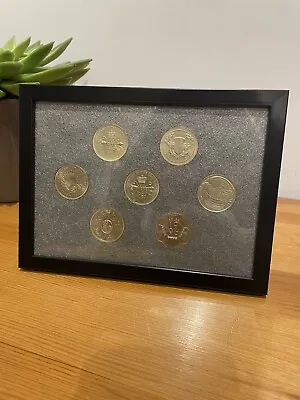 COIN DISPLAY FRAME CASE £2  2 Pounds COINS (7 Slots) Holders Old Style Full Set • £12.95