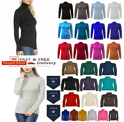 Ladies Womens Long Sleeve Polo Neck Turtle Roll High Neck Jumper Top Sizes 8-26 • £5.99