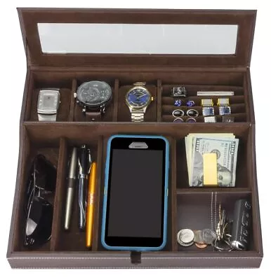 Navigator Large Dresser Valet Tray & Mens Jewelry Box Organizer - Watch Box O... • $83.12