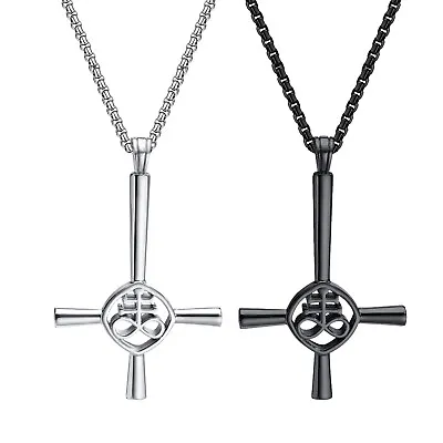 Stainless Steel Church Of Satan Leviathan Inverted Cross Pendant Men's Necklace • £13.49