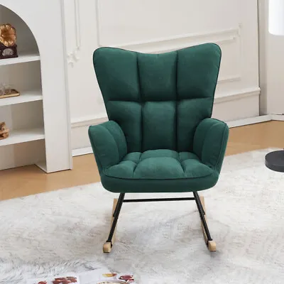 New Rocking Chair Rocker Lounge Armchair Linen Fabric Shake Chair W/Wooden Legs • £119.95