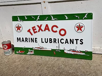  TEXACO MARINE LUBRICANTS  EMBOSSED METAL ADVERTISING SIGN (34 X 17 ) NEAR MINT • $128