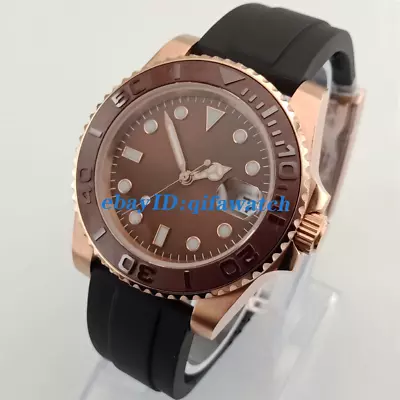 £76.08 • Buy 40mm Brown Sapphire Glass Mingzhu DG2813 Automatic Watch Date Rubber Curve Strap