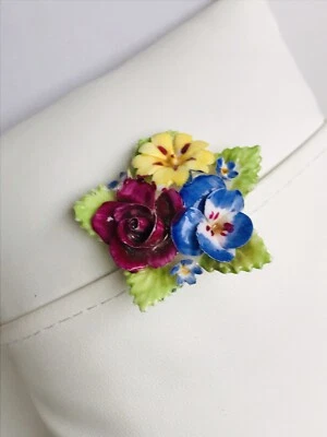Porcelain Posy Brooch Made England Beautiful Colours 5cms • £2.89