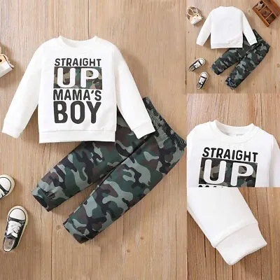 Kids Toddler Boys Outfit Set Long Sleeve Camouflage Sweatshirt Pants Clothes UK • £11.19