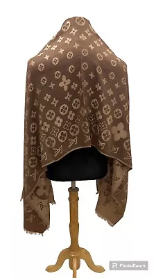 New Louis Vuitton Brown Shine Lurex M75122 Silk/wool Monogram Shawl Scarf • $130