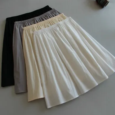 Women Solid Cotton Blend Underskirt Half Slip Elastic Waist Safety Petticoat New • £18.26