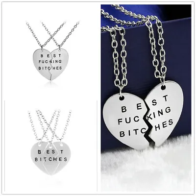 Best Friend Forever Best Bitches 3Piece Love Break Heart Friendship Necklace Set • $4.34
