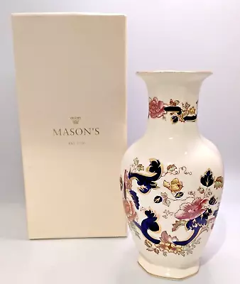Mason's Blue Mandalay Indian Design Octagonal Hand Painted Vase In Original Box. • £24.99