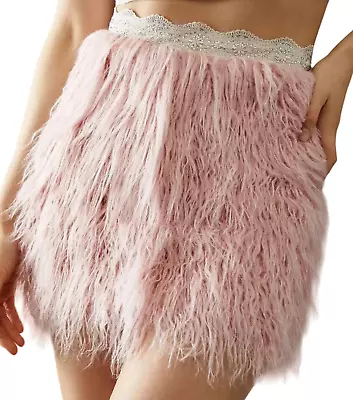 New Free People Pink Faux Feather Embellished Party Time Mini Skirt Sz S • $54.99