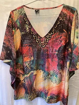 Rockmans Gold Green TOP Size L 14 Kaftan-Style Beaded Sequin • $9.99