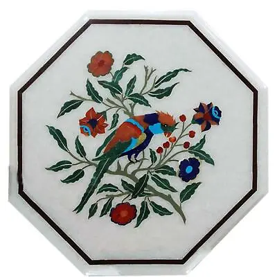 12'' Antique White Marble Center Wall Table Top Bird Stone Inlay Lapis Whr • £181