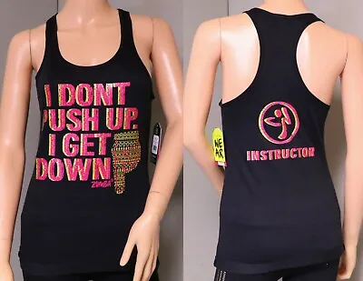 Zumba Get Down Instructor Ribbed Tank Bold Black Top I Don't Push Up I Get Down • £3.87