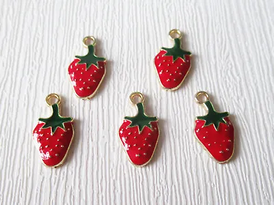 £2.15 • Buy Strawberry Fruit Enamel Charms - Craft Supplies/ Jewellery Making, 5 Pc Set