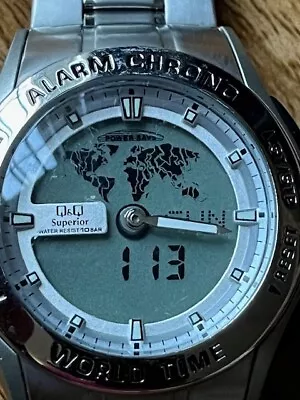Retro Q&Q Superior World Time Chrono WR100M Quartz Gents Bracelet Watch - Works • £29.99