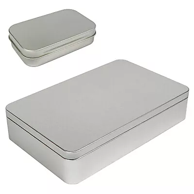 8.5 By 5.3 By 1.9 Inch Silver Metal Rectangular Empty Tin Box Containers Storage • $39.99