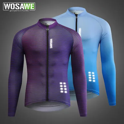 WOSAWE Men Cycling Long Sleeve Jersey Road Bike Breathable Sportswear Shirt Tops • $49.78