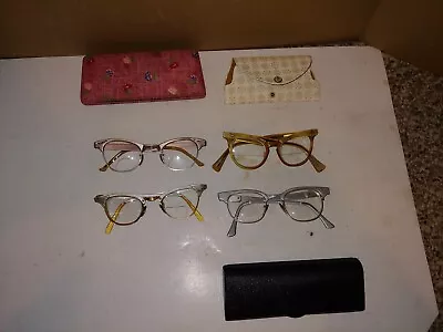 4 Vintage 50s/60s Cateye EyeglassesAluminumBausch & Lomb GoldArt CraftWilkie • $30