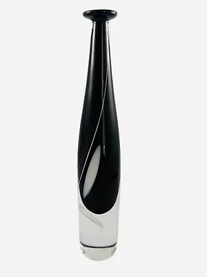 £69.61 • Buy Hand Blown Art Glass Black White Table Bud Vase Swirl Pin Stripe MCM 12” SIGNED