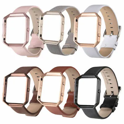 For Fitbit Blaze Genuine Leather + Metal Frame Strap Band Watch Replacement • $13.09