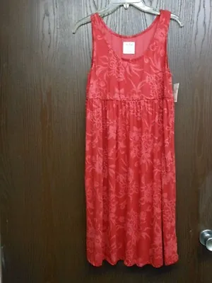 Sundress W Flowers Red Cotton Blend Dress 2 Side Pockets Nwt • $14.99