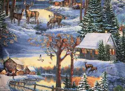 Christmas Holiday Countryside Snow Deer Cabin Curtain Valance • $18.99