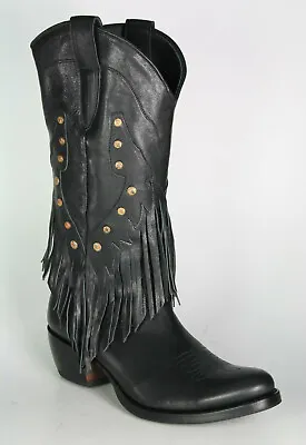 £266.14 • Buy 2315 Sancho Abarca Dark Fringe Boots Black New Coachella