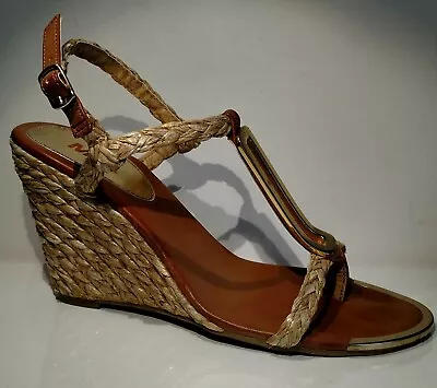 MIA Sz9m Brown Leather 4.5inch Wedge Thong Sandal With Buckle Heels • $25