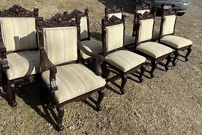 Set Of 8 Heavily Carved R. J. Horner Mahogany Griffin Dining Chairs • $6250