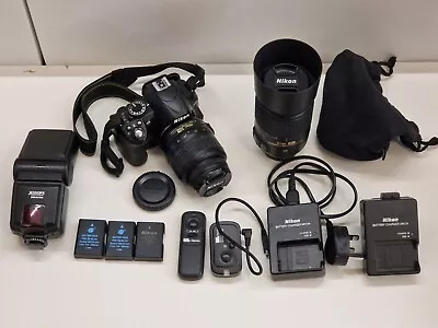 Nikon D3100 DLSR Camera - With 18-55mm 55-300mm Lens Flashgun And Accessories. • £365