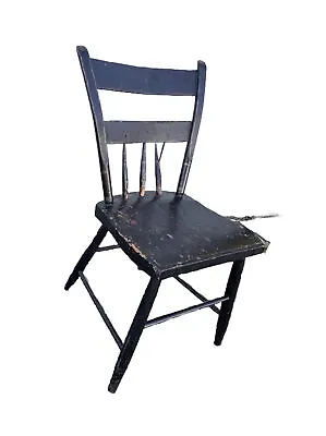Antique Farmhouse Plank Chair Wood Handmade 1900's Black Kitchen Desk Farm Decor • $42.50