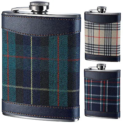 Hip Flask Stainless Steel 8oz Tartan Design Or Funnel Party Camping Stylish UK  • £3.99