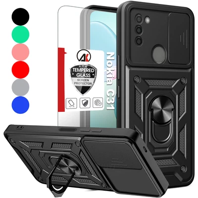For Nokia C31 Shockproof Armor Phone Rugged Case Cover Ring Stand+Tempered Glass • $10.38
