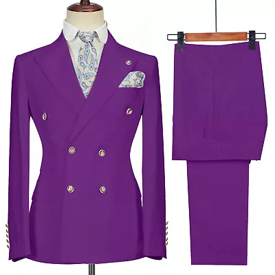 Business Men Suit Double Breasted Prom Dinner Blazer Pants Groom Tuxedo Wedding • $83.69